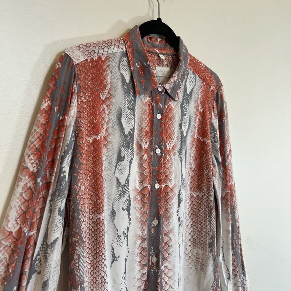Milano Italy Snake Print Orange Gray Long Sleeve Button Down Viscose 40 L - Picture 2 of 12